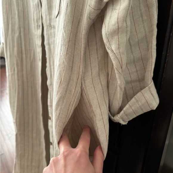 Rebecca King one-of-a-kind sample oatmeal linen stripe duster with pockets - Picture 12 of 15
